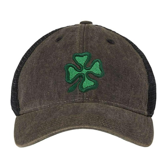Tropic Hats Adult Embroidered Shamrock/Clover Legacy Snapback Trucker Ballcap - Black/Black