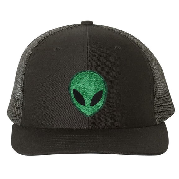 Tropic Hats Embroidered Alien Face 6 Panel Trucker Snapback Cap - Black/Black