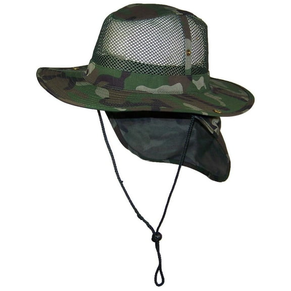 Tropic Hats Summer Wide Brim Mesh Safari/Outback W/Neck Flap & Snap Up Sides - Camo XXXL