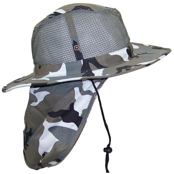 Tropic Hats Summer Wide Brim Mesh Safari/Outback W/Neck Flap & Snap Up Sides - City Camo XXXL