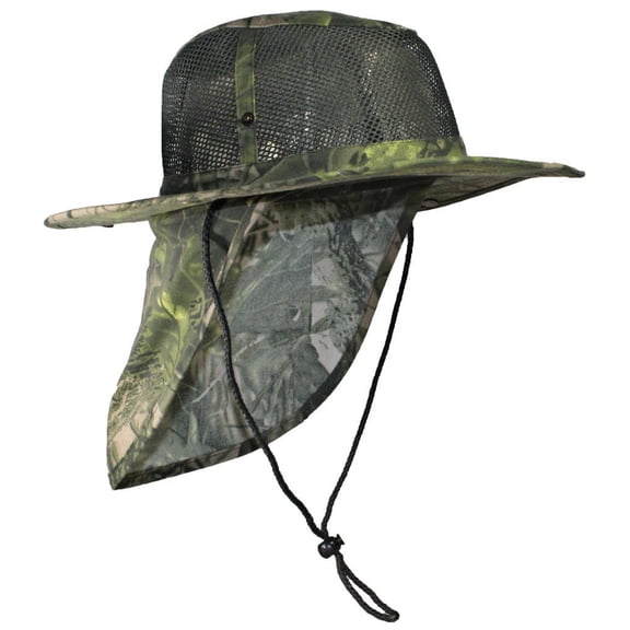 Tropic Hats Summer Wide Brim Mesh Safari/Outback W/Neck Flap & Snap Up Sides - Forest Camo XXXL
