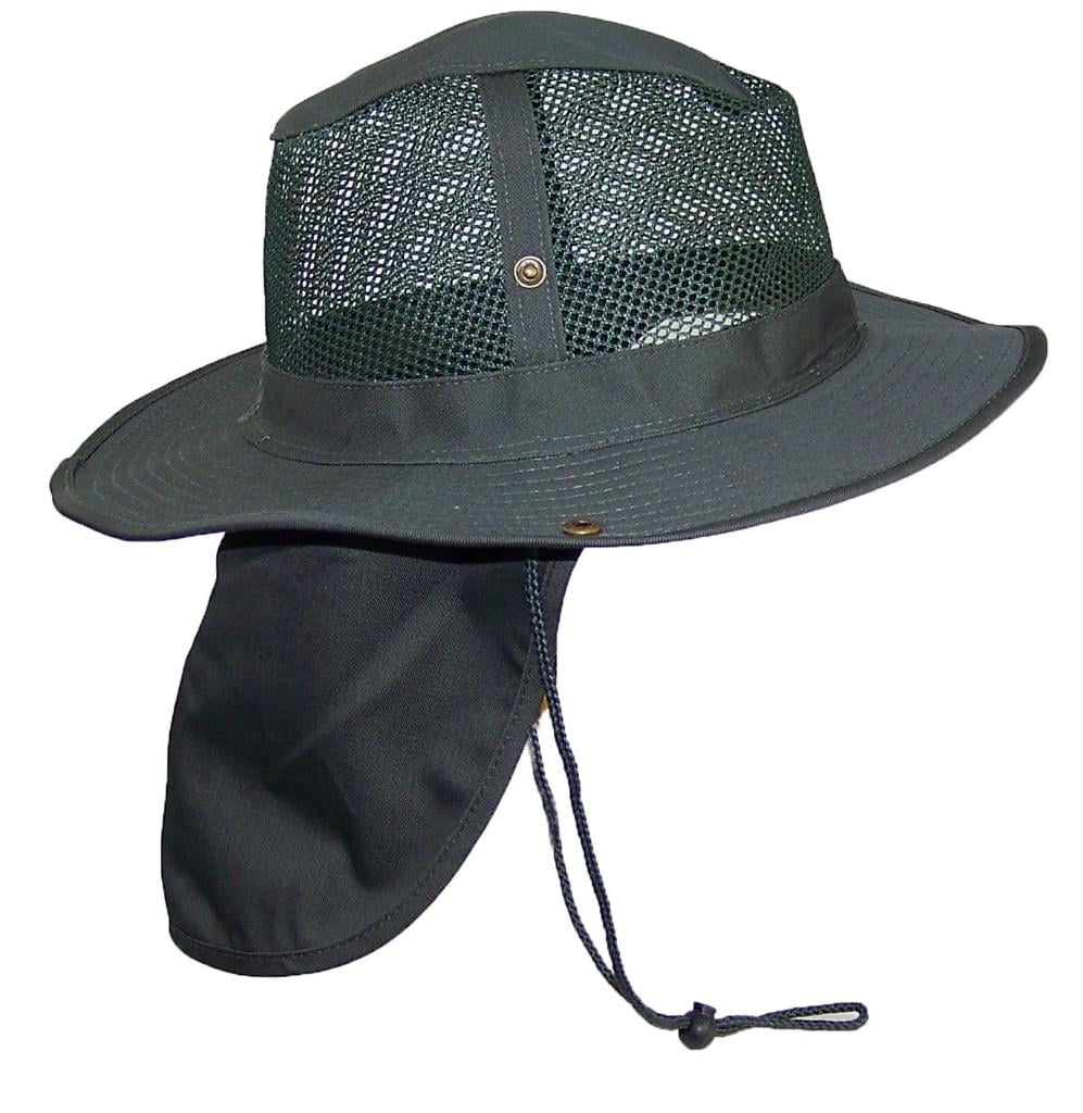 Tropic Hats Summer Wide Brim Mesh Safari/Outback W/Neck Flap & Snap Up  Sides - Hunter L 