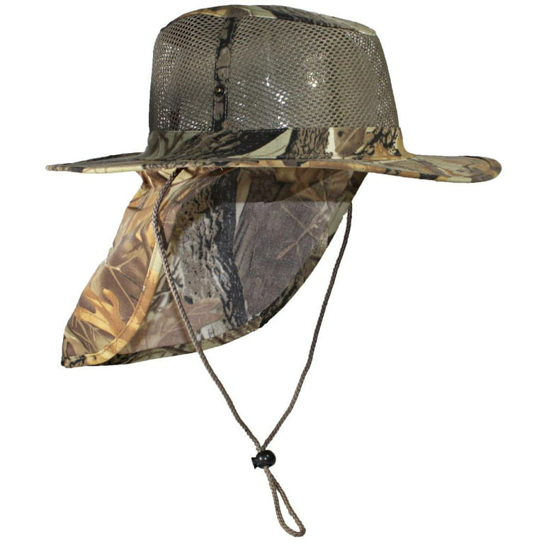 Tropic Hats Summer Wide Brim Mesh Safari/Outback W/Neck Flap & Snap Up  Sides - Maple Camo XL 