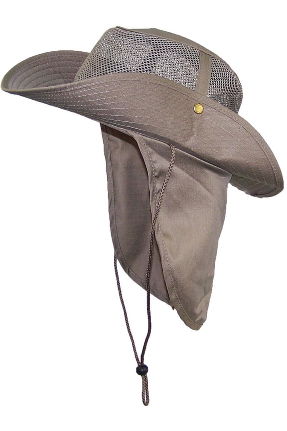 Summer Wide Brim Mesh Safari/Outback W/Neck Flap & Snap Up Sides - Tan XL