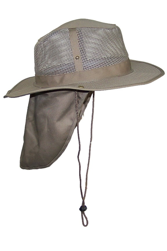 Summer Wide Brim Mesh Safari/Outback W/Neck Flap & Snap Up Sides - Tan XXL
