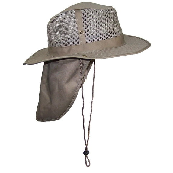 Tropic Hats Summer Wide Brim Mesh Safari/Outback W/Neck Flap & Snap Up Sides - Tan XXXL