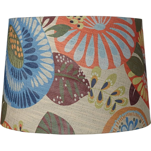 Tropic Large Drum Lamp Shade (Pre-Assembled) 14" Top x 16" Bottom x 11" Slant (Spider) Replacement with Harp and Finial -