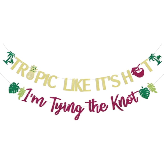 Tropic Like It's Hot I'm Tying The Knot Banner, Tropical Bachelorette Bridal Shwer Party Decorations, Girls Trip Decor, Tropical Tying The Knot Wedding Party Decorations Hot Pink Gold Glitter