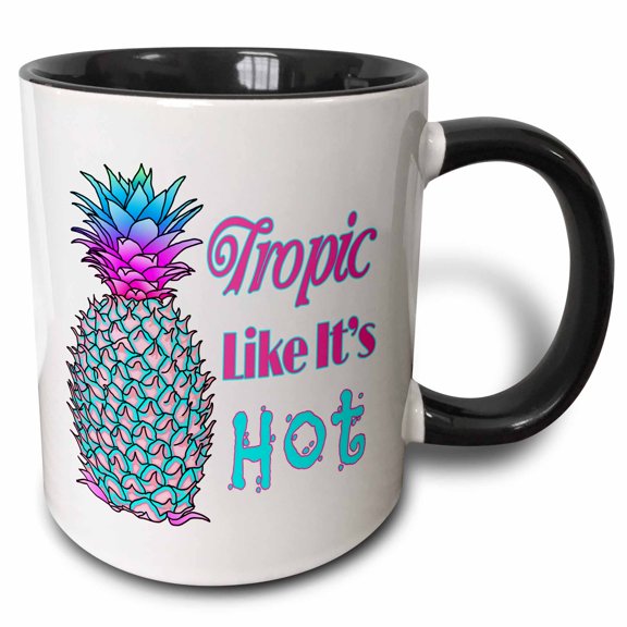 3drose, Tropic Like Its Hot in Coastal Colors Fun Beach Pineapple Design., 11oz Two-tone Black Mug