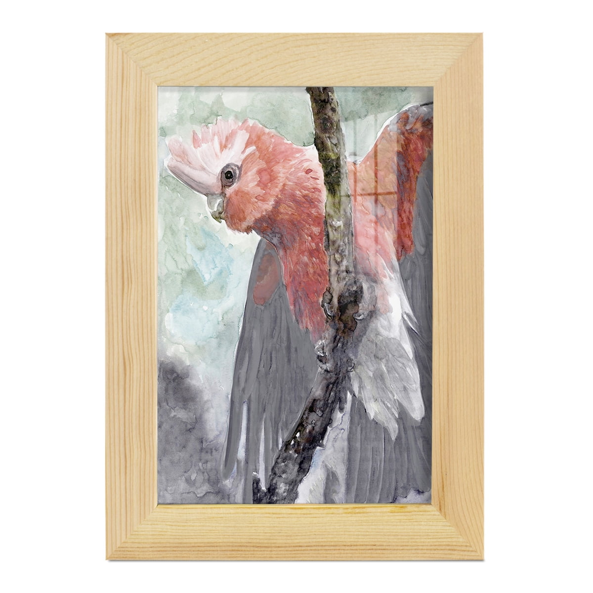 Tropic Parrot II - Framed Print w/glass - Natural Wood