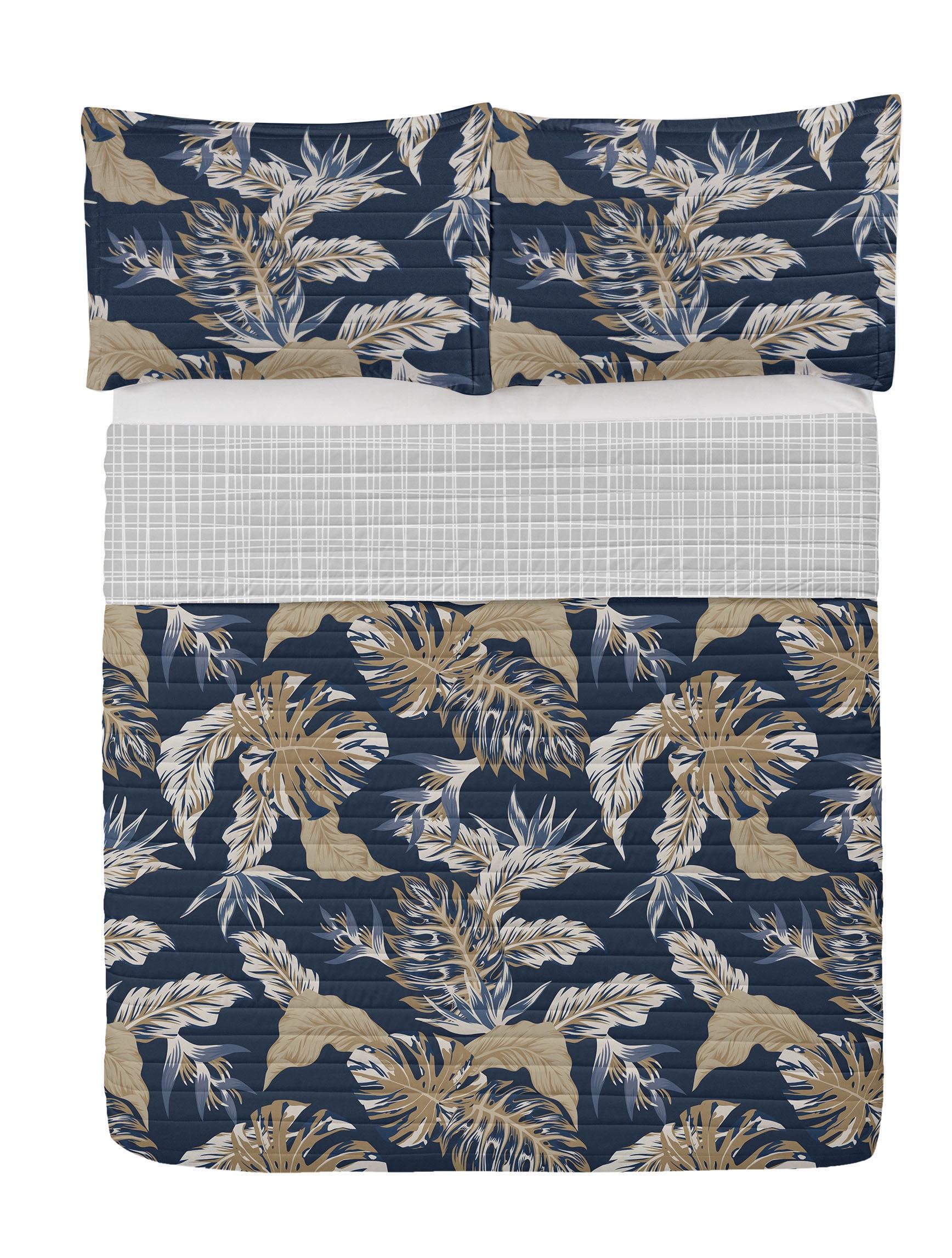 King Dark Night Blue Microfiber Reversible Bedspread Set