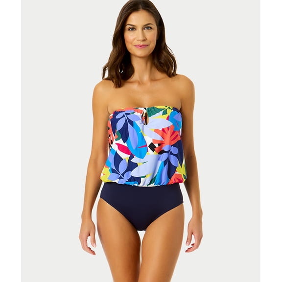 Tropic Stamp Strapless Blouson One-Piece Swimsuit