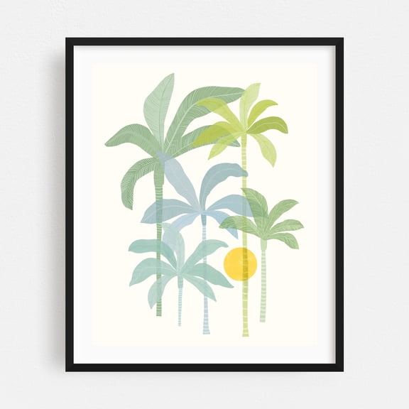Tropic Sun - Drawing Palm Tree Tropical Botanical Minimalist Pastel Summer Nature Black Framed Wall Art Print 5 x 7 inches