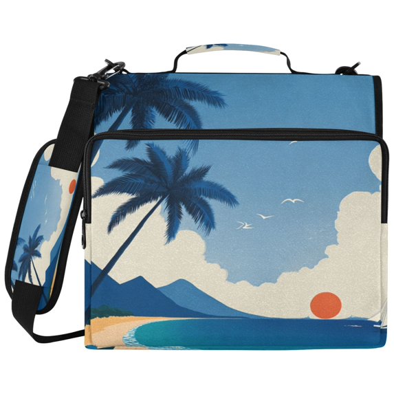 Tropic Sunset Printed Zipper Binder with Handle&Shoulder Strap 2 inch 3 Ring 500+300 Sheet Capacity File Folder Organizer
