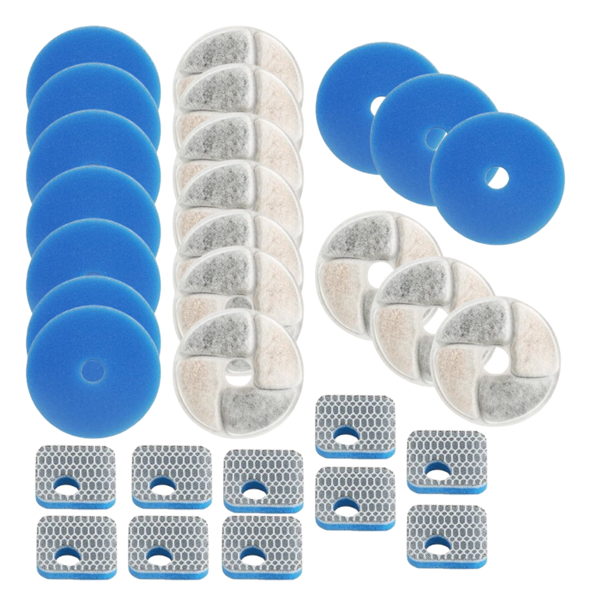 TropicAqua Cat Water Fountain Sponge Filters, Replacement Foam Filters Compatible with Square 2.2L/73oz Stainless Steel Pet Dog Drinking Fountain (Pack of 30)