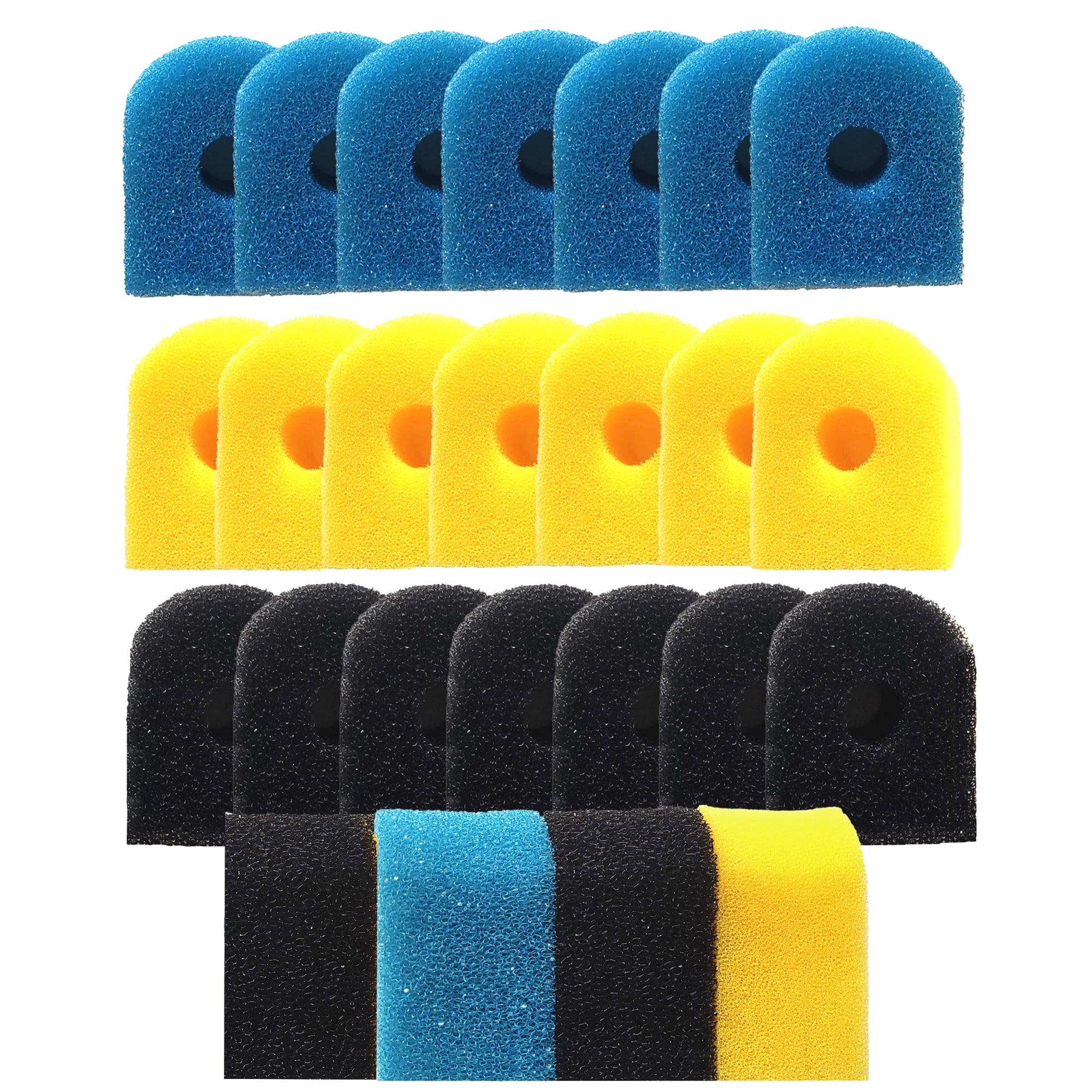 TropicAqua Filter Intake Sponge for Kulife Sponge Filter Aquarium Fish Tank - Fits Kulife 3-Stage Filtration Systems 8 Coarse Sponge, 16 Carbonized Sponge, 8 Fine Sponge (Pack of 32)
