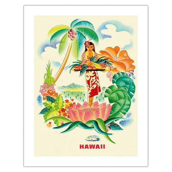 Tropical Abundance - Hawaii - Vintage Ocean Liner Travel Poster by Frank Macintosh c.1940s - Bamboo Fine Art 290gsm Paper (Unframed) 17x22in