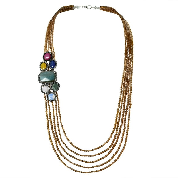Tropical Agate Five Layers Long Multi Strand Statement Necklace