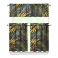 thumbnail image 1 of Tropical Aloha Floral Kitchen Curtains Set of 3 - Leafy Palm Print Valance + 2 Tier Panels Rod Pocket Design, 1 of 5