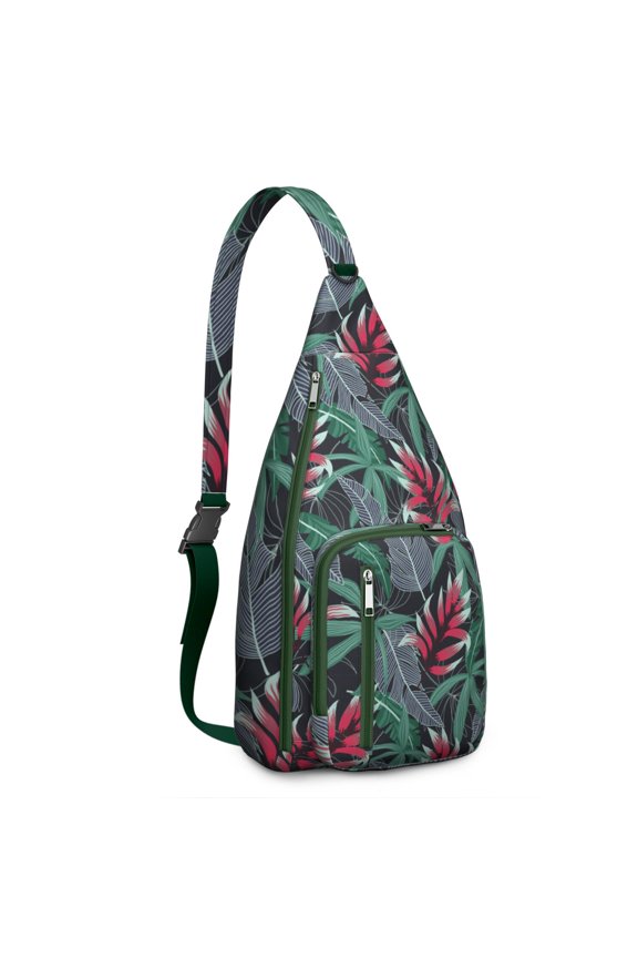 Tropical Aloha Hiking Sling Backpack – Lightweight, Waterproof, Palm Leaf Design, Perfect for Beach, Summer Adventures, and Outdoor Travel