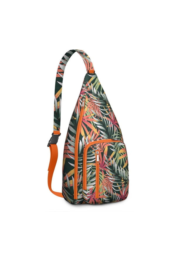Tropical Aloha Hiking Sling Backpack – Lightweight, Waterproof, Palm Leaf Design, Perfect for Beach, Summer Adventures, and Outdoor Travel