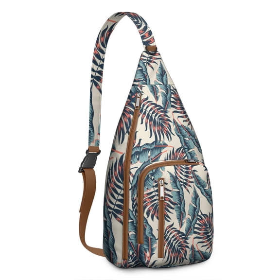 Tropical Aloha Hiking Sling Backpack – Lightweight, Waterproof, Palm Leaf Design, Perfect for Beach, Summer Adventures, and Outdoor Travel