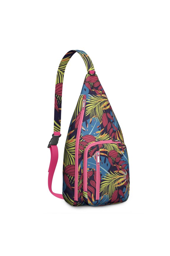 Tropical Aloha Hiking Sling Backpack – Lightweight, Waterproof, Palm Leaf Design, Perfect for Beach, Summer Adventures, and Outdoor Travel