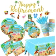 Tropical Aloha Party Decorations, 142pcs Set - Plates, Napkins, Cups, Tablecloth for Beach Retirement Celebrations VT4