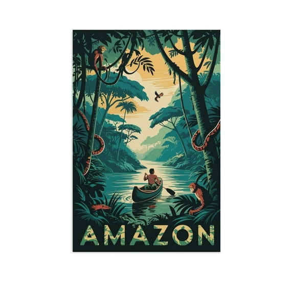 Tropical Amazon Classic Poster Retro Brazil Cityscape with Rivers & Lush Nature Canvas Poster