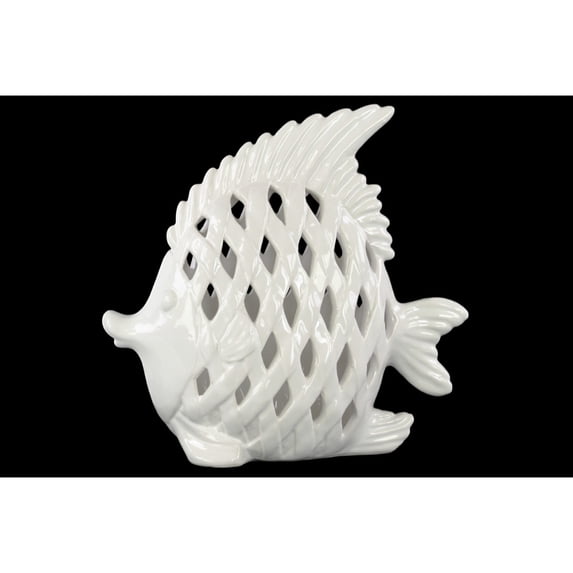 Benzara BM130951 Tropical Angel Fish Figurine with Diagonal Cutout Design - White - 11 x 4.5 x 11 in.