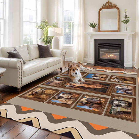 Tropical Animal in Desert Large Area Rugs 8x10 ft Funny Cute Camel Vintage Geometric Washable Rug Non Slip Indoor Carpet Absorbent Floor Mat for Living Room Bedroom Dining Room