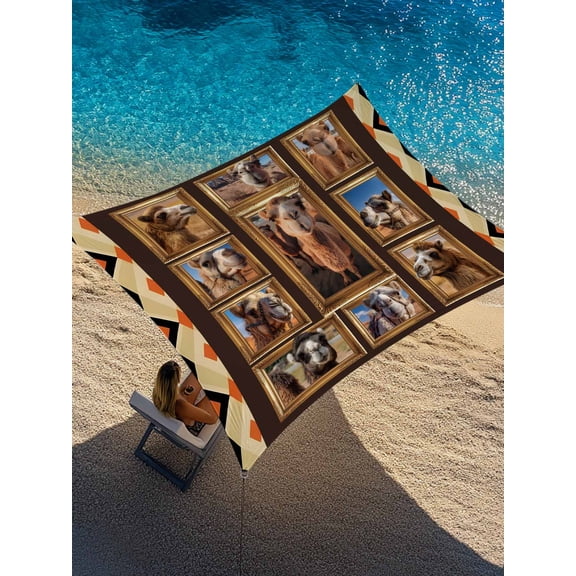 Tropical Animal in Desert Sun Shade Sail 6.5' x 10', Funny Cute Camels Vintage Black Geometric Rectangle Outdoor Sunshade Canopy, Waterproof UV Block Patio Covers for Garden Yard Beach