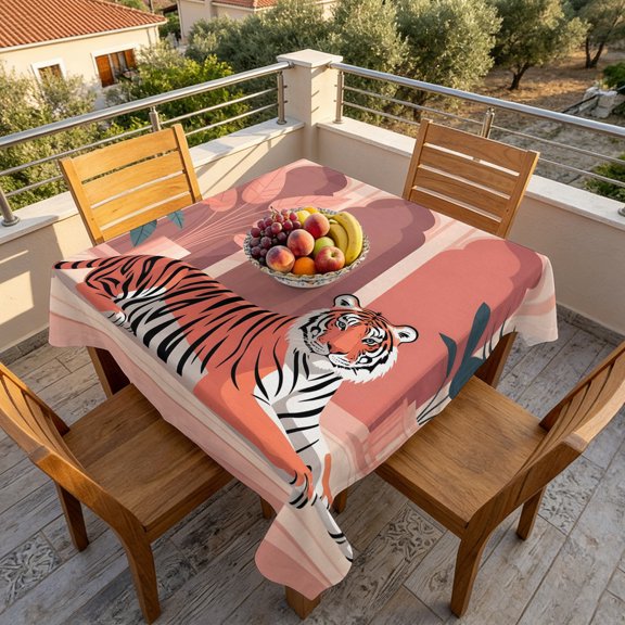 Tropical Animals Bengal Tiger Table Cloth 60x60in, Waterproof Square Tablecloth Wipeable Tablecloths Boho Arched Windows Table Covers for Dining Tables Party Indoor Outdoor