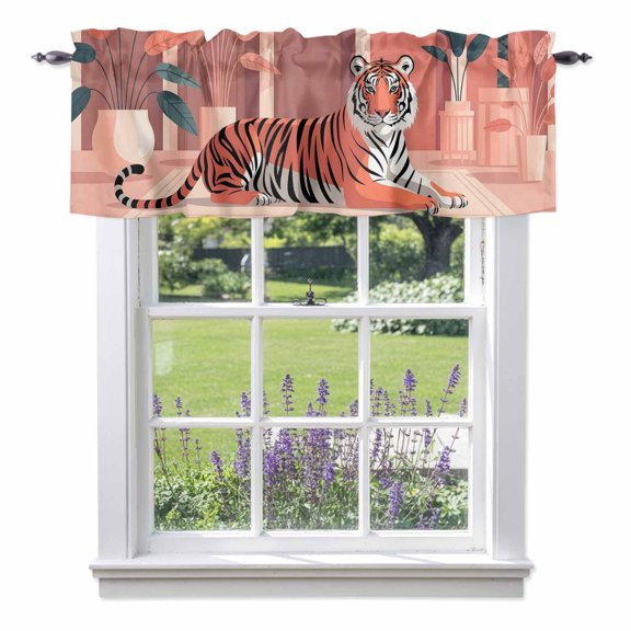 Tropical Animals Bengal Tiger Valances for Windows,Kitchen Valance Rod Pocket Short Curtain, Boho Arched Windows Valance Curtain Window Valances for Bedroom Bathroom Living Room 42x12in