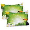 thumbnail image 1 of Tropical Animals Pillow Sham Set of 2, Toucan Birds with Macro Exotic Plants with Fresh Colors Nature Design, Quality Microfiber Bedding Item for All Seasons, 26" x 20", Green Yellow, by Ambesonne, 1 of 3