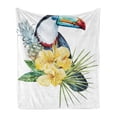 thumbnail image 1 of Tropical Animals Soft Flannel Fleece Throw Blanket, Toucan Bird Exotic Hibiscus and Orchids Flower Palm Plants Leaf Print, Cozy Plush for Indoor and Outdoor Use, 50" x 70", Multicolor, by Ambesonne, 1 of 5
