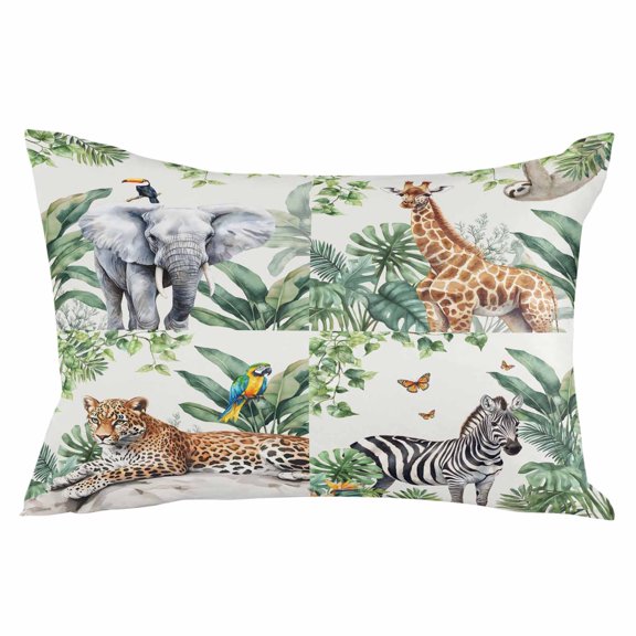 Tropical Animals Throw Pillow Cover 20 x 26 Inch Decorative Pillow Cover Summer Elephant Giraffe Leopard Zebra Lumbar Pillowcase Seasonal Rectangle Cushion Case for Couch Sofa Bed Living Room
