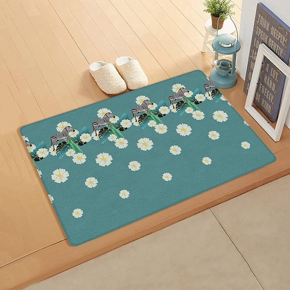 Tropical Animals Zebras Welcome Door Mat Indoor Outdoor Non-Slip Durable Washable Absorbent Floor Rug 16" x 24" Blue Green