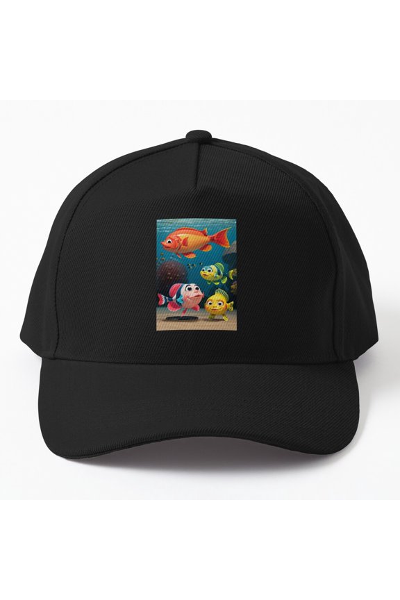 Tropical Animated Fish Baseball Cap, Ocean Animal Graphic, Classic Hat Style