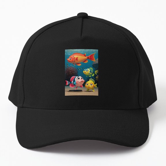 Tropical Animated Fish Baseball Cap, Ocean Animal Graphic, Classic Hat Style