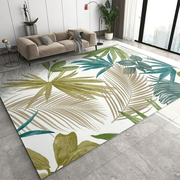 Tropical Area Rug, Modern Abstract Rainforest Botanical Watercolor Art Painting Washable Area Rug, Non-Slip Backing Durable Carpet for Dorm Study Room Decor Mats 2ft x 3ft