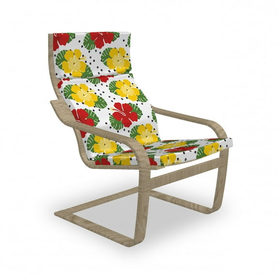 Tropical Armchair Pad and Slipcover, Illustration of Exotic Foliage with Grunge Polka Dots and Hibiscus Flowers, 1 Piece Soft Cushion Replacement with Removable Cover, White Multicolor, by Ambesonne