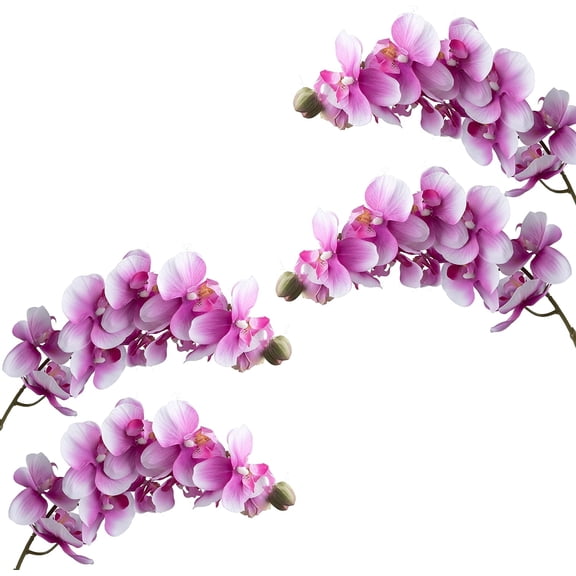 Tropical Artificial Flower 4pcs 28" Long Stem Butterfly Orchid Big Size Lifelike Phalaenopsis Real Touch Moth Orchid for Wedding Bridal Home Décor Baby Shower Centerpiece(Light Purple)