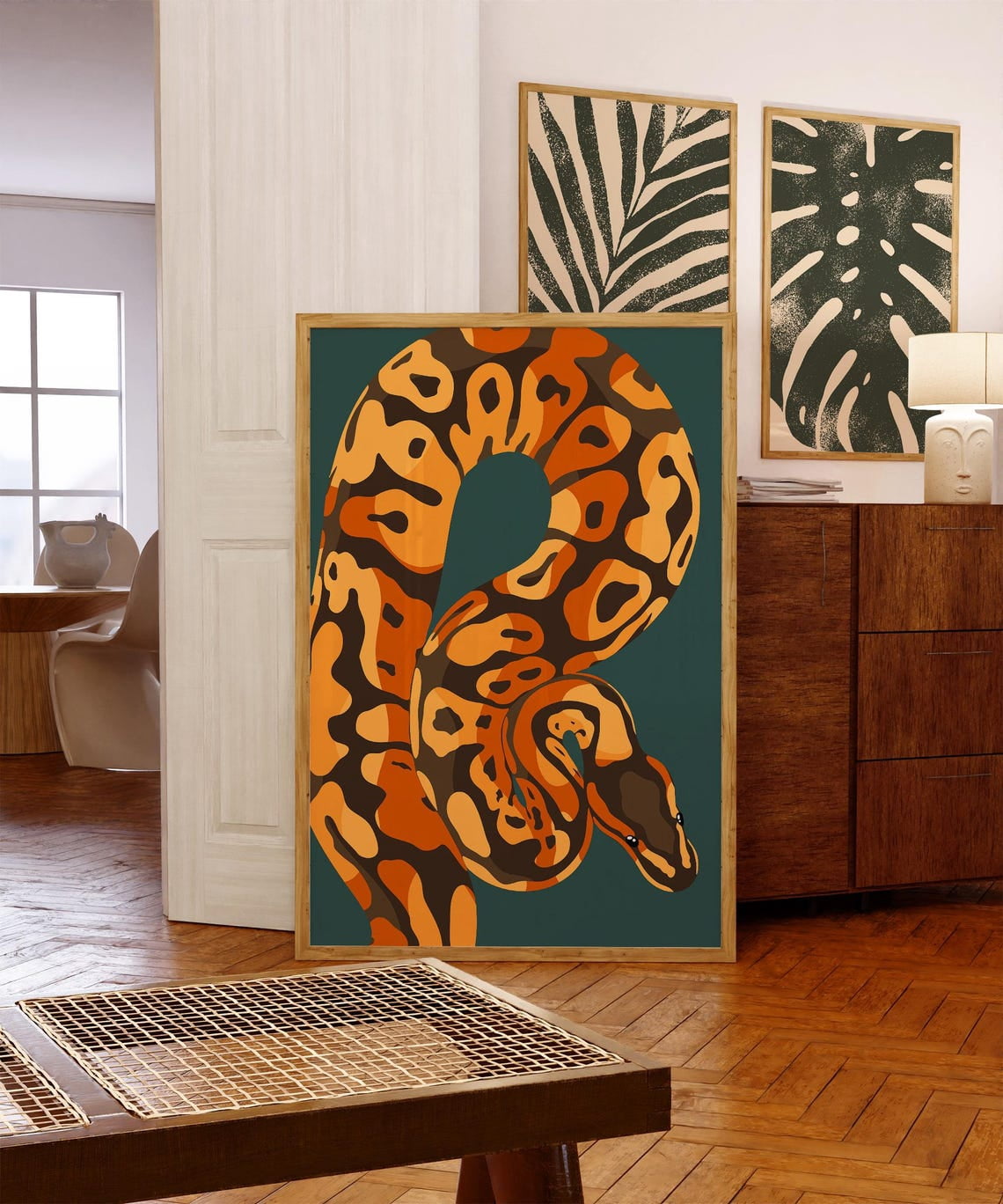 Tropical Ball Python Wall Art Print, Colorful Jungle Snake Illustration ...