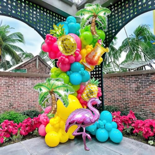 Tropical Balloon Arch Garland KitHot Pink KKS1Lime Green Yellow Balloon with Flamingo Foil Balloons for Hawaiian Luau Aloha Summer Beach Birthday Party Decorations Pool Party Supplies