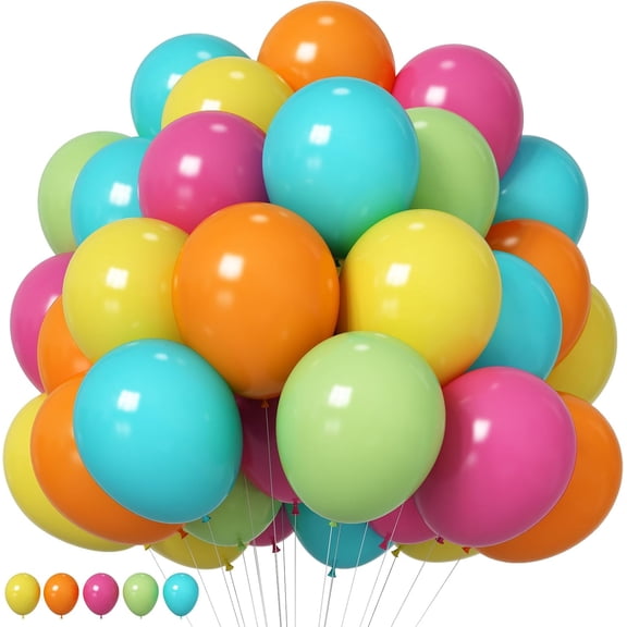 Tropical Balloons 12 Inch Summer Hawaiian Hot Pink Orange Teal Yellow Green Colorful Latex Party Balloon Multicolor for Luau Pool Aloha Beach Birthday Baby Shower Wedding Party Decoration