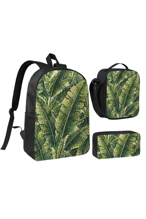 Tropical Banana Leaf Backpack Set 3pc Including Backpack, Lunch Bag and Pen Bag Combination
