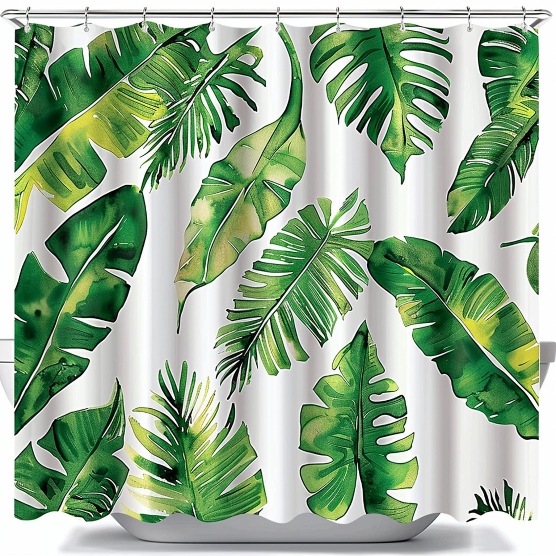 Tropical Banana Leaves Watercolor Shower Curtain Green Palm Tree
