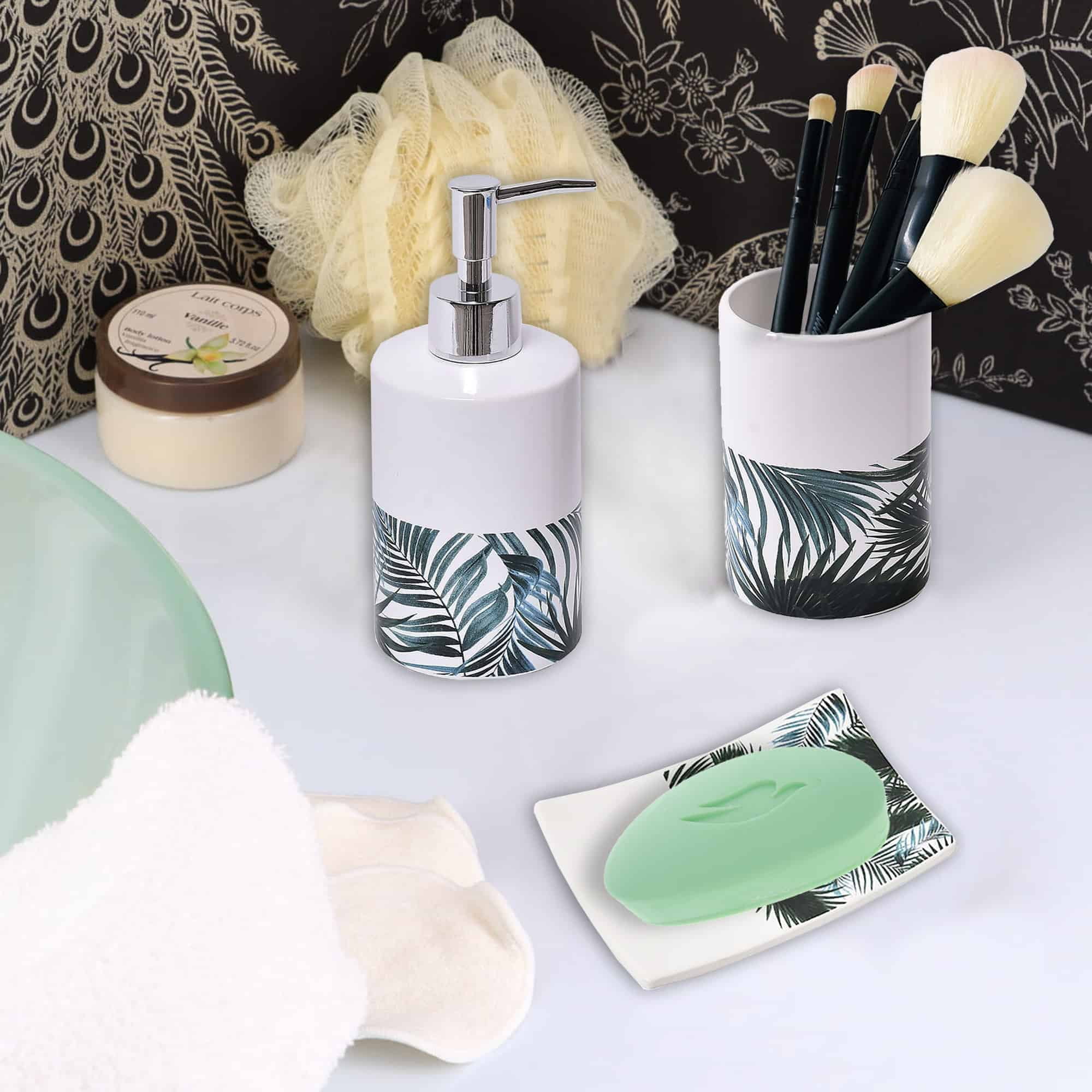 Tropical Palm Leaves Ceramic Soap and Lotion Dispenser