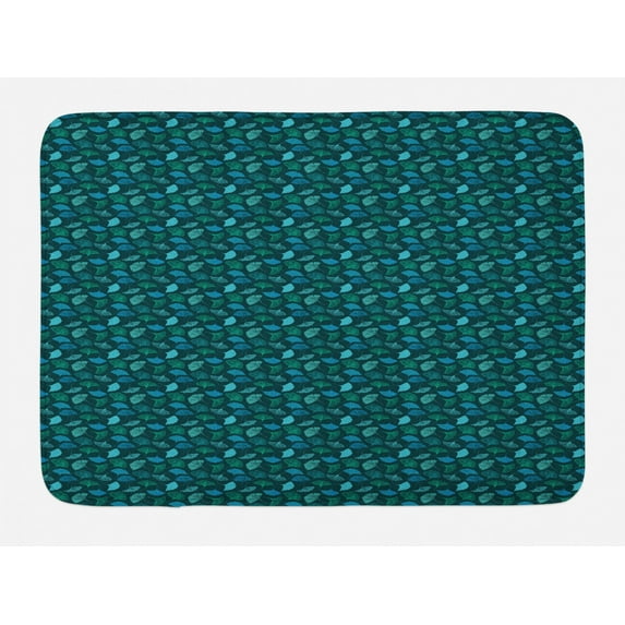 Tropical Bath Mat, Aqua Color Line Art Exotic Ginkgo Leaves Repeating Pattern, Plush Bathroom Decor Mat with Non Slip Backing, 29.5" X 17.5", Turquoise Dark Teal, by Ambesonne